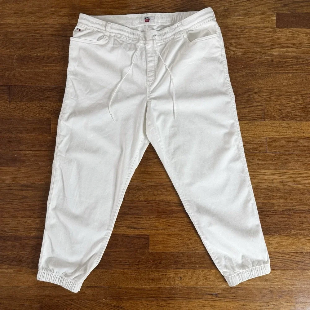 Tommy Jeans Womens White Twill Lightweight Jogger Pants  Size XL